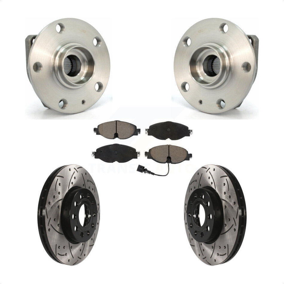 Front Hub Bearing Drilled Slot Brake Rotor Pads Kit For Volkswagen Golf SportWagen e-Golf KBB-120381