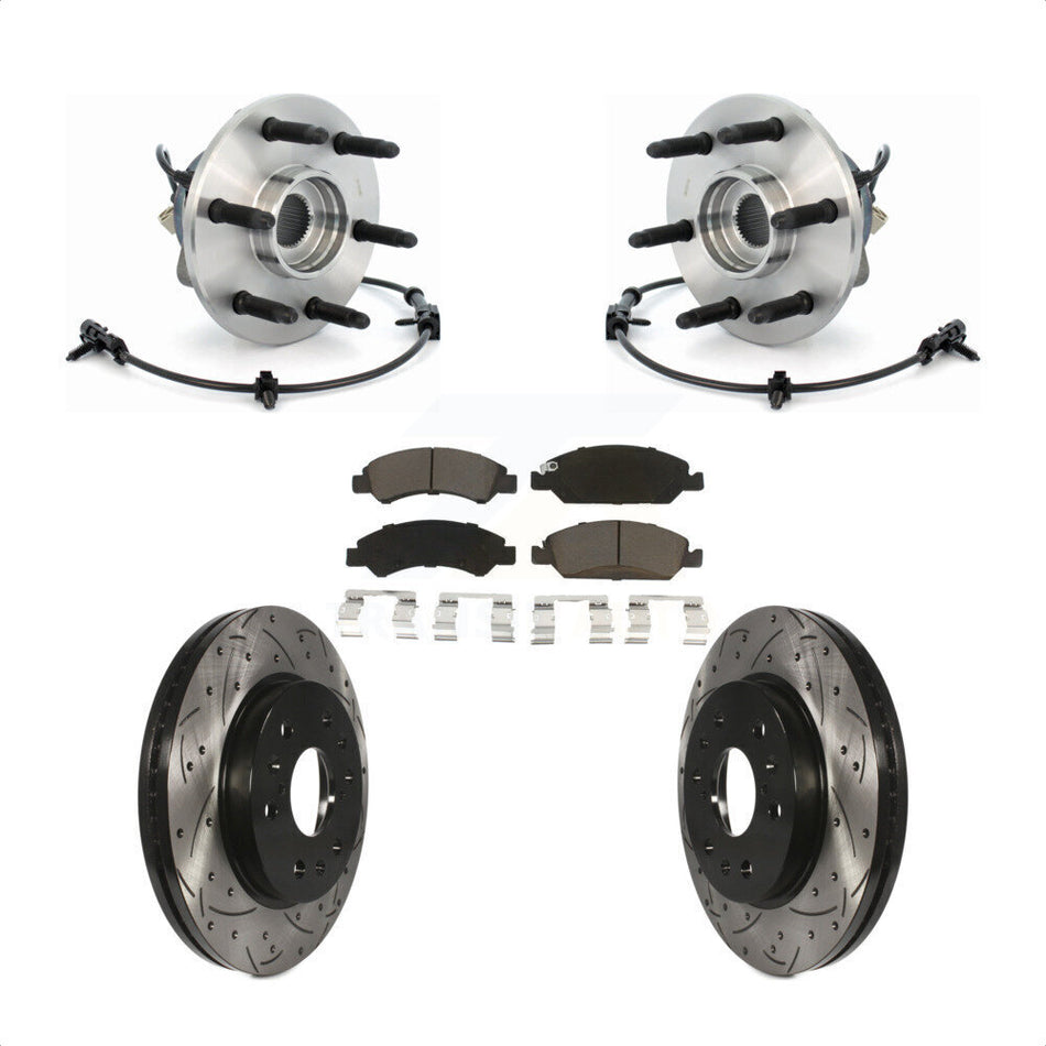 Front Hub Bearing Assembly With Coated Drilled Slotted Disc Brake Rotors And Ceramic Pads Kit For Chevrolet Silverado 1500 GMC Sierra Classic Express Savana KBB-120383