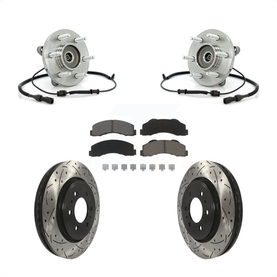 Front Hub Bearing Assembly With Coated Drilled Slotted Disc Brake Rotors And Ceramic Pads Kit For 2010-2010 Ford Expedition Lincoln Navigator 4WD KBB-120392