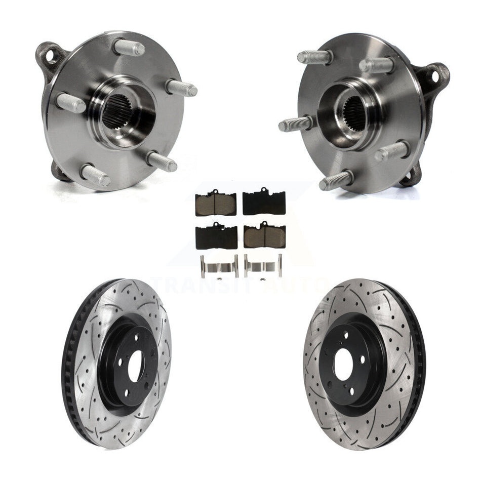 Front Hub Bearing Assembly With Coated Drilled Slotted Disc Brake Rotors And Ceramic Pads Kit (5Pc) For Lexus GS350 IS300 IS350 RC350 RC300 KBB-120396
