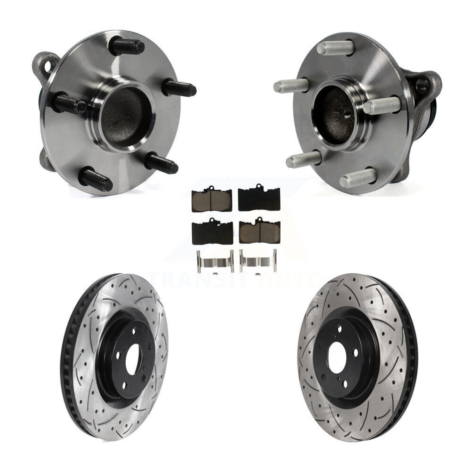 Front Hub Bearing Assembly With Coated Drilled Slotted Disc Brake Rotors And Ceramic Pads Kit (5Pc) For Lexus IS350 GS350 GS450h GS460 KBB-120397