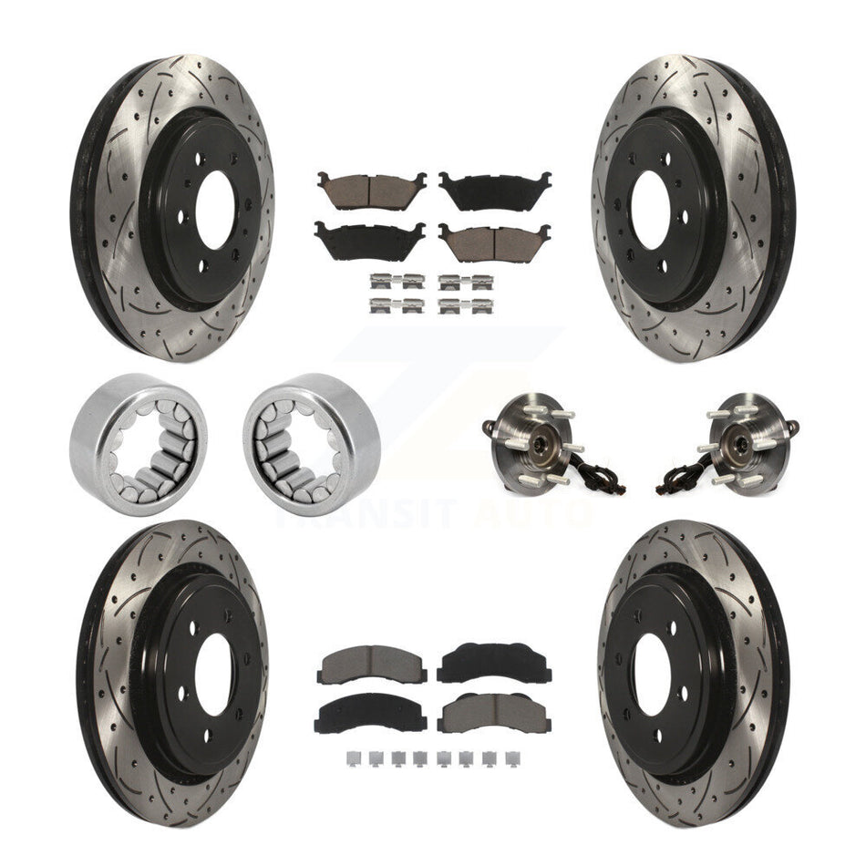 Front Rear Hub Bearings Coated Disc Brake Rotors And Pads Shoes Kit (10Pc) For Ford F-150 KBB-120409