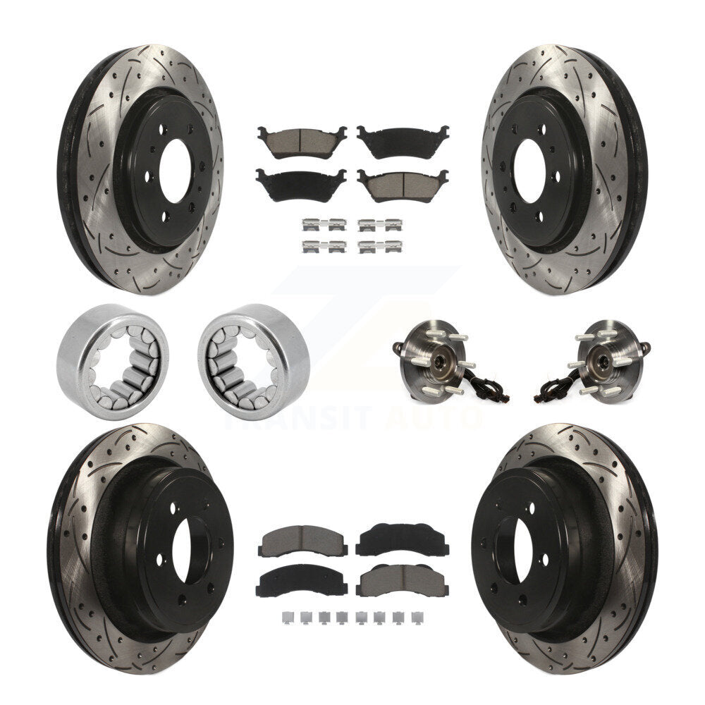 Front Rear Hub Bearings Coated Disc Brake Rotors And Pads Shoes Kit (10Pc) For Ford F-150 KBB-120410
