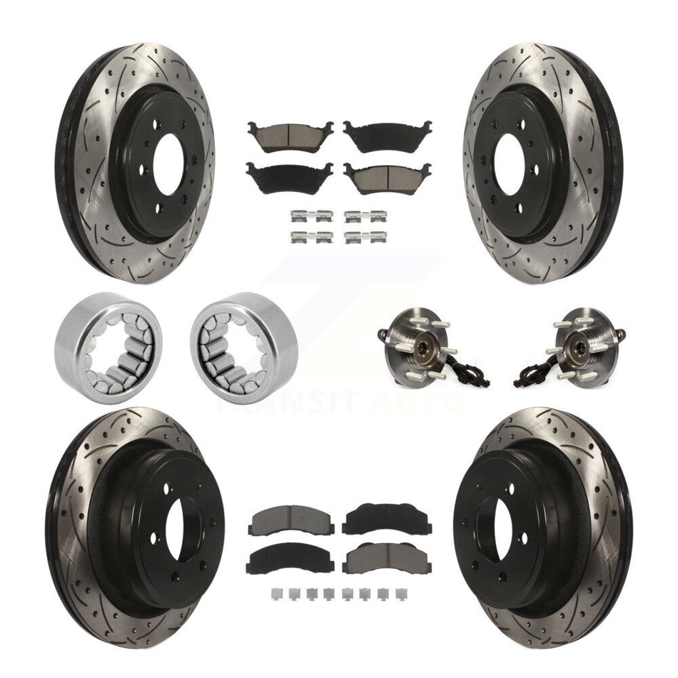Front Rear Hub Bearings Coated Disc Brake Rotors And Pads Shoes Kit (10Pc) For Ford F-150 KBB-120410