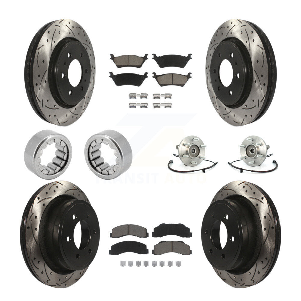 Front Rear Hub Bearing Coated Brake Rotor And Pad Shoe Kit (10Pc) For 2014 Ford F-150 4WD KBB-120424