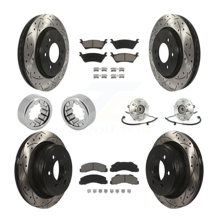 Front Rear Hub Bearing Coated Brake Rotor And Pad Shoe Kit (10Pc) For 2014 Ford F-150 4WD KBB-120424