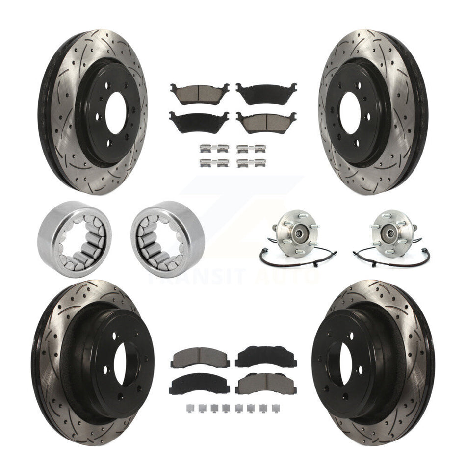 Front Rear Hub Bearing Coated Brake Rotor And Pad Shoe Kit (10Pc) For 2014 Ford F-150 4WD KBB-120424