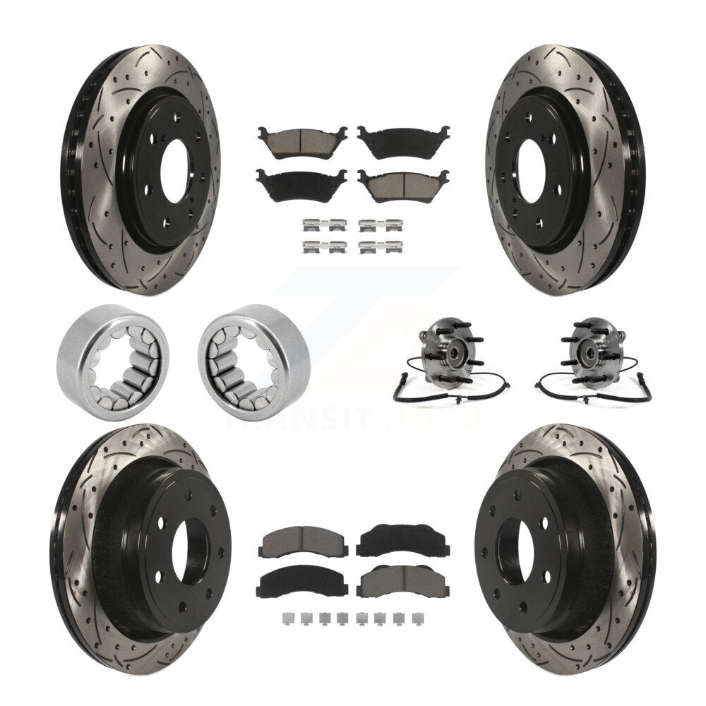 Front Rear Hub Bearing Coated Brake Rotor And Pad Shoe Kit (10Pc) For 2014 Ford F-150 4WD KBB-120425