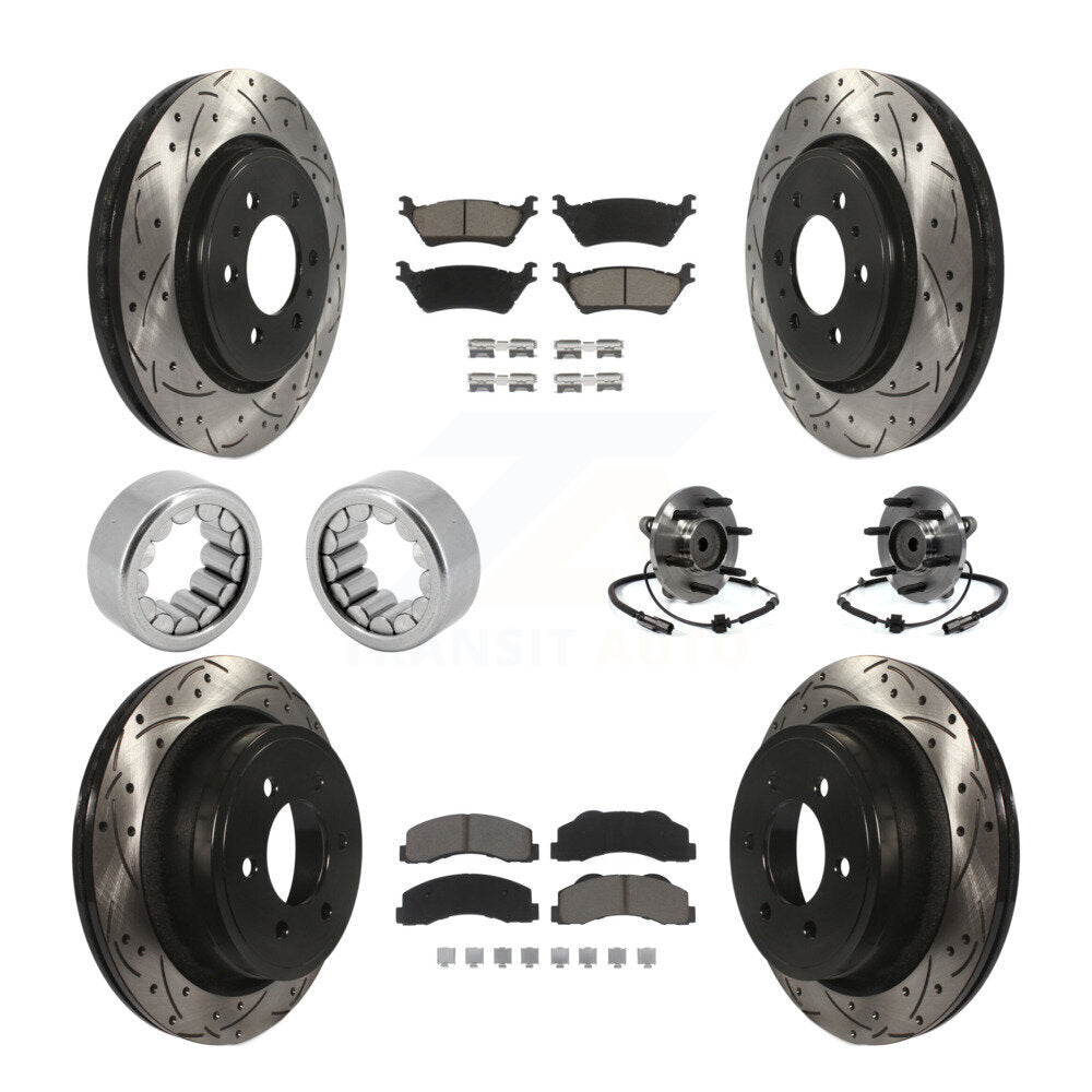 Front Rear Hub Bearing Coated Brake Rotor And Pad Shoe Kit (10Pc) For 2014 Ford F-150 RWD KBB-120426