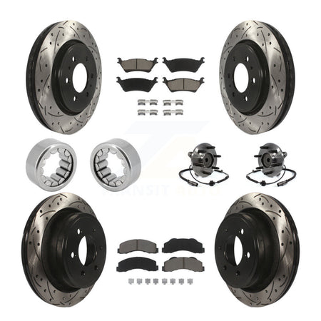 Front Rear Hub Bearing Coated Brake Rotor And Pad Shoe Kit (10Pc) For 2014 Ford F-150 RWD KBB-120426