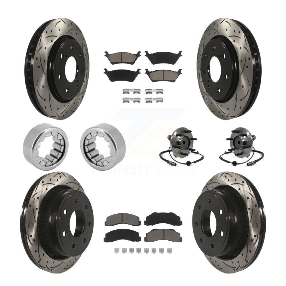 Front Rear Hub Bearing Coated Brake Rotor And Pad Shoe Kit (10Pc) For 2014 Ford F-150 RWD KBB-120427