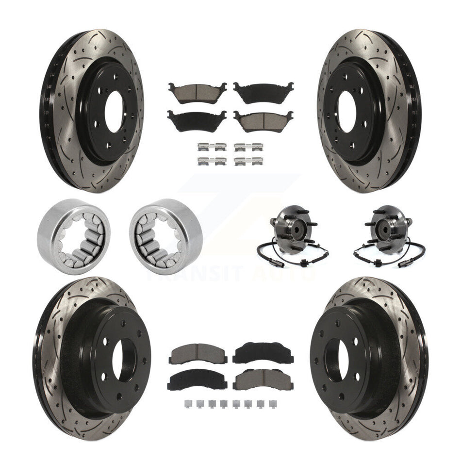 Front Rear Hub Bearing Coated Brake Rotor And Pad Shoe Kit (10Pc) For 2014 Ford F-150 RWD KBB-120427