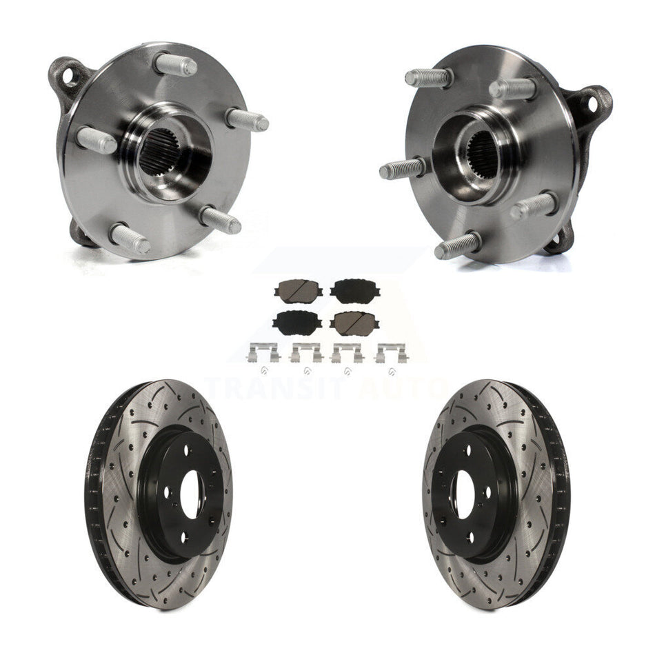 Front Hub Bearing Assembly With Coated Drilled Slotted Disc Brake Rotors And Ceramic Pads Kit For Lexus IS250 KBB-120471