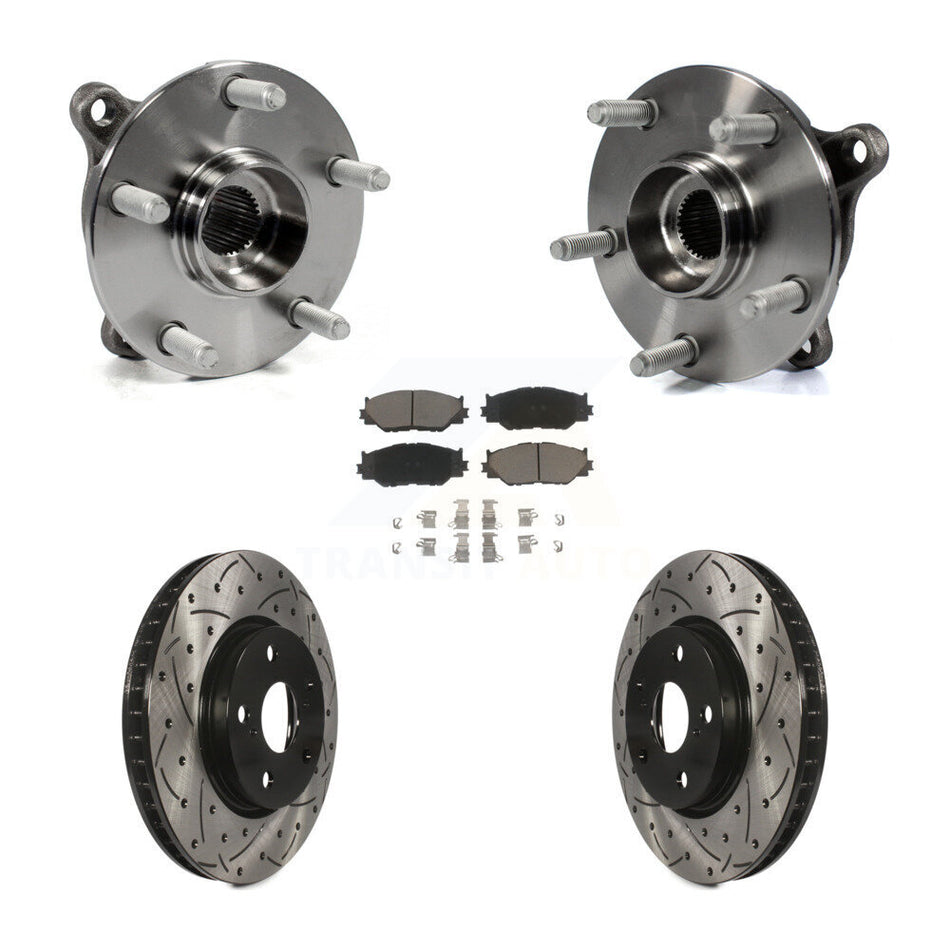 Front Hub Bearing Assembly With Coated Drilled Slotted Disc Brake Rotors And Ceramic Pads Kit For Lexus IS250 AWD KBB-120472