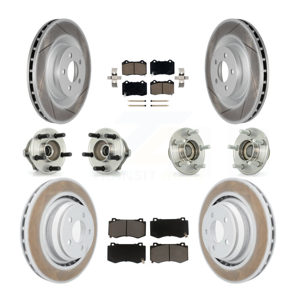 Front Rear Hub Bearings Assembly Coated Disc Brake Rotors And Ceramic Pads Kit (10Pc) For Chrysler 300 Dodge Charger Magnum KBB-120557