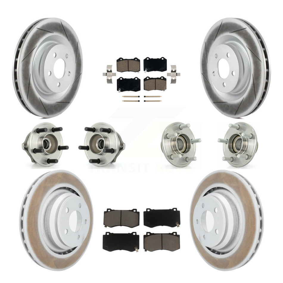 Front Rear Hub Bearings Assembly Coated Disc Brake Rotors And Ceramic Pads Kit (10Pc) For Chrysler 300 Dodge Charger Magnum KBB-120559