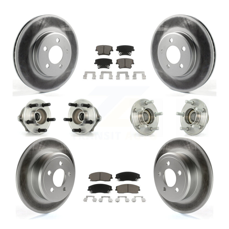 Front Rear Hub Bearings Assembly Coated Disc Brake Rotors And Ceramic Pads Kit (10Pc) For Chrysler 300 Dodge Charger Magnum KBB-120560