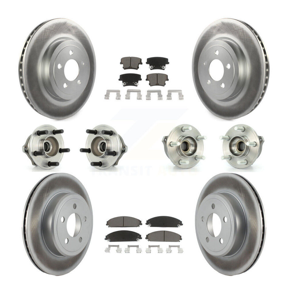 Front Rear Hub Bearings Assembly Coated Disc Brake Rotors And Ceramic Pads Kit (10Pc) For Chrysler 300 Dodge Charger Magnum KBB-120561
