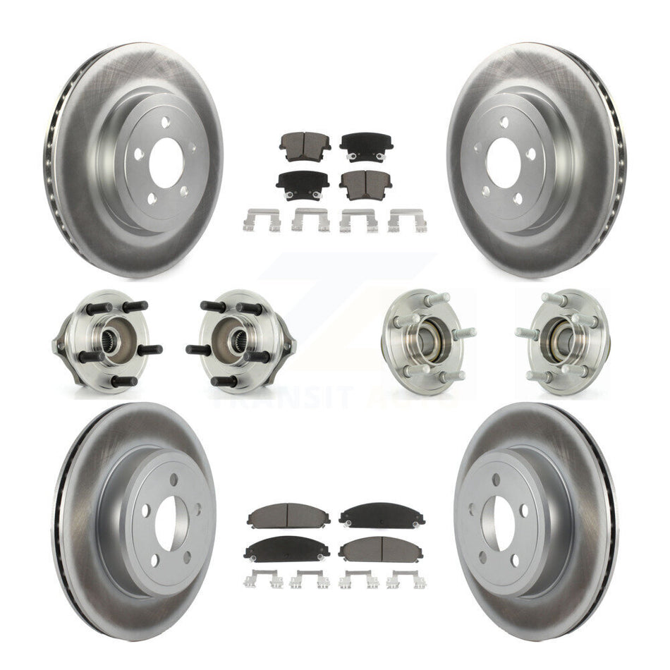 Front Rear Hub Bearings Assembly Coated Disc Brake Rotors And Ceramic Pads Kit (10Pc) For Chrysler 300 Dodge Charger Magnum KBB-120562