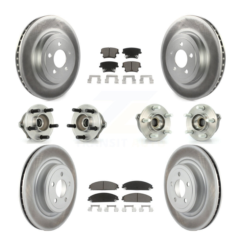 Front Rear Hub Bearings Assembly Coated Disc Brake Rotors And Ceramic Pads Kit (10Pc) For 2007-2008 Dodge Charger AWD with 5.7L With Police Package KBB-120581