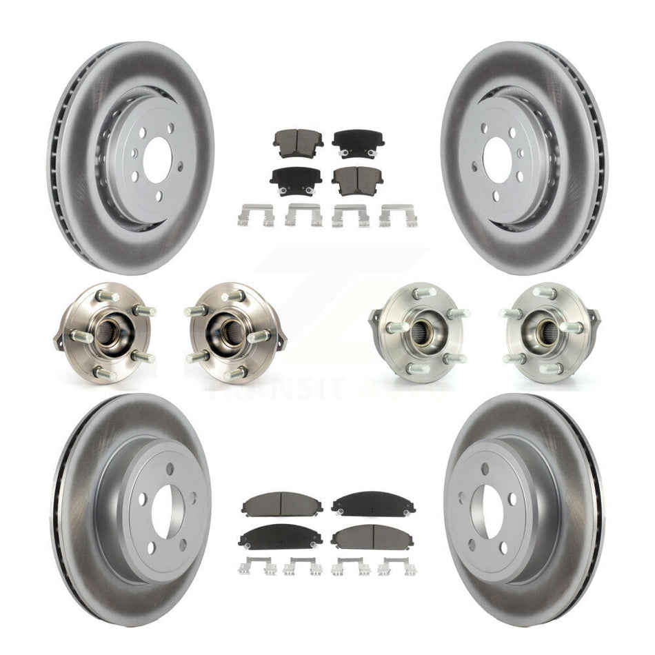 Front Rear Hub Bearings Assembly Coated Disc Brake Rotors And Ceramic Pads Kit (10Pc) For 2014 Dodge Charger AWD with 3.6L With 355mm Diameter Rotor KBB-120592