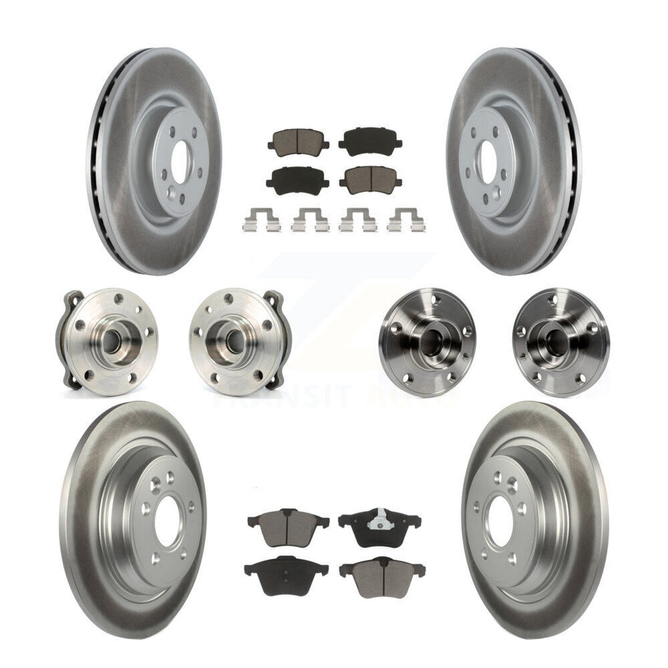 Front Rear Hub Bearings Assembly Coated Disc Brake Rotors And Ceramic Pads Kit (10Pc) For 2013-2014 Volvo S60 3.0L With 336mm Diameter Rotor KBB-120593