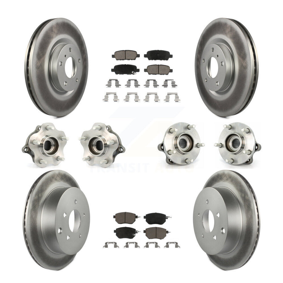 Front Rear Hub Bearings Assembly Coated Disc Brake Rotors And Ceramic Pads Kit (10Pc) For 2005-2007 Nissan Murano AWD KBB-120601