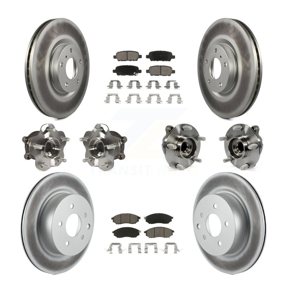 Front Rear Hub Bearings Assembly Coated Disc Brake Rotors And Ceramic Pads Kit (10Pc) For INFINITI G37 G35 EX35 G25 Nissan 370Z Q40 M35 QX50 M45 EX37 KBB-120607