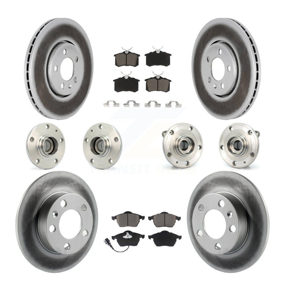 Front Rear Hub Bearings Coated Disc Brake Rotors And Ceramic Pads Kit (10Pc) For 2006 Volkswagen Jetta 7th 8th Digit Of VIN Is "9M" Or "1J" With 288mm Diameter Rotor KBB-120634