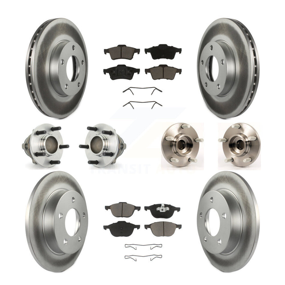 Front Rear Hub Bearings Assembly Coated Disc Brake Rotors And Ceramic Pads Kit (10Pc) For Mazda 3 2.0L with 4-Wheel ABS KBB-120637