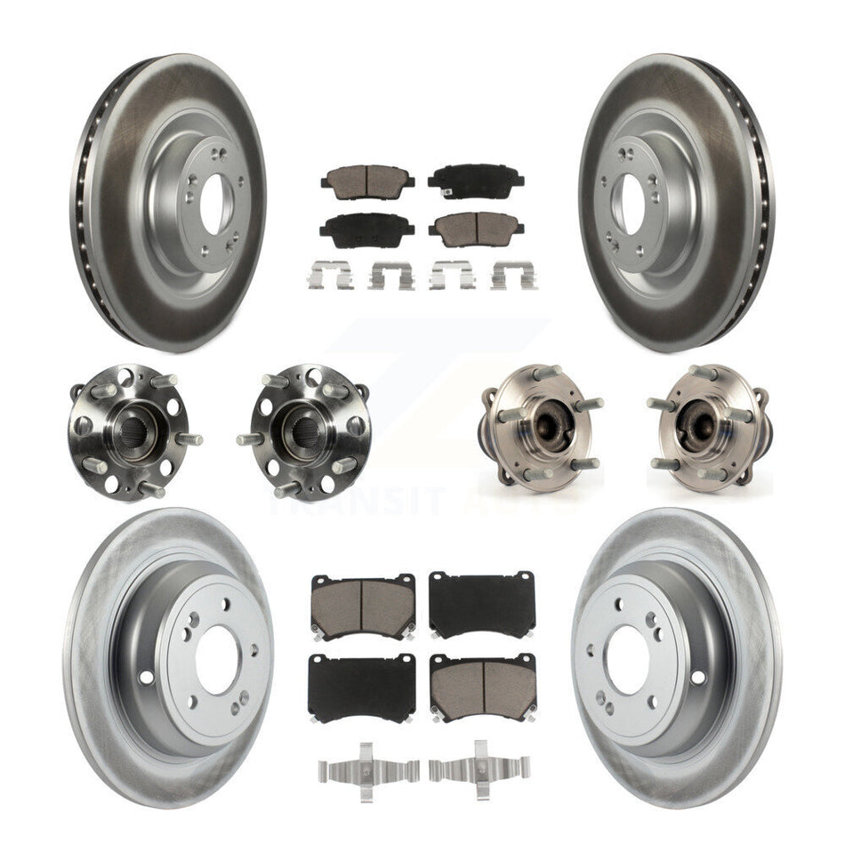 Front Rear Hub Bearings Assembly Coated Disc Brake Rotors And Ceramic Pads Kit (10Pc) For 2012-2014 Hyundai Genesis 5.0L KBB-120648