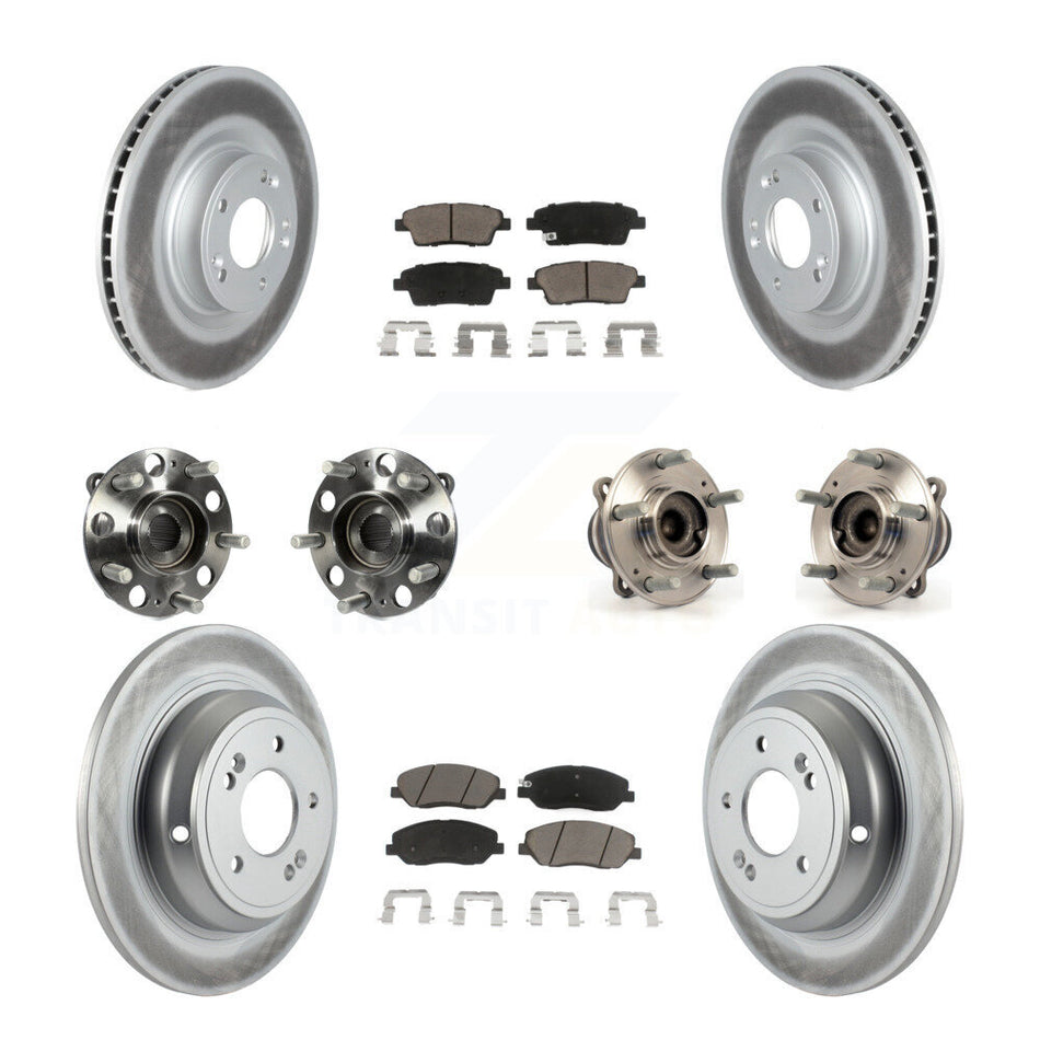 Front Rear Hub Bearings Assembly Coated Disc Brake Rotors And Ceramic Pads Kit (10Pc) For Hyundai Genesis 3.8L KBB-120649