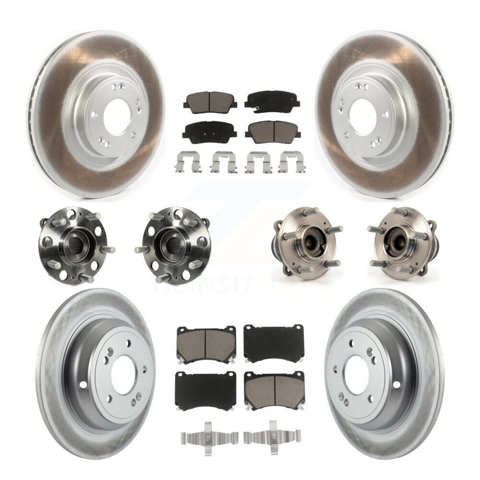 Front Rear Hub Bearings Assembly Coated Disc Brake Rotors And Ceramic Pads Kit (10Pc) For Hyundai Genesis 4.6L KBB-120650