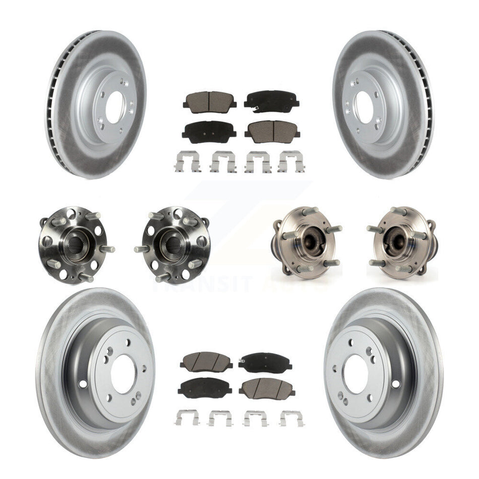 Front Rear Hub Bearings Assembly Coated Disc Brake Rotors And Ceramic Pads Kit (10Pc) For Hyundai Genesis 3.8L KBB-120651