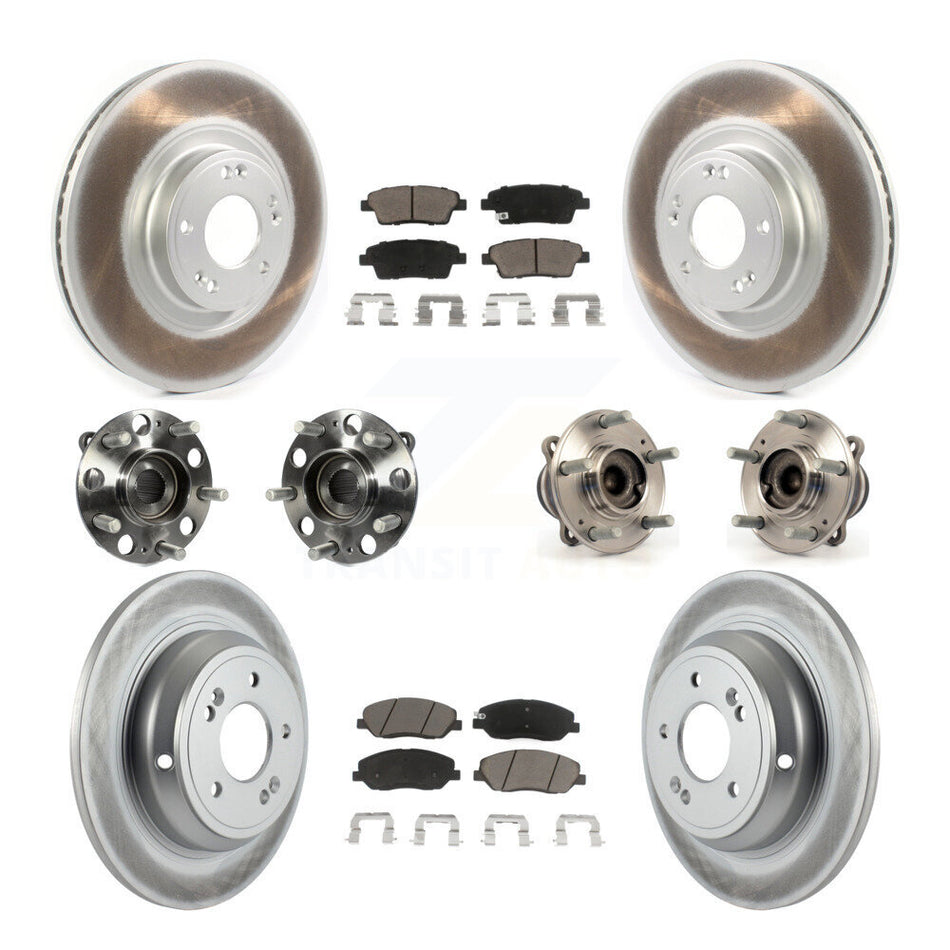 Front Rear Hub Bearings Assembly Coated Disc Brake Rotors And Ceramic Pads Kit (10Pc) For 2012 Hyundai Genesis 3.8L KBB-120652