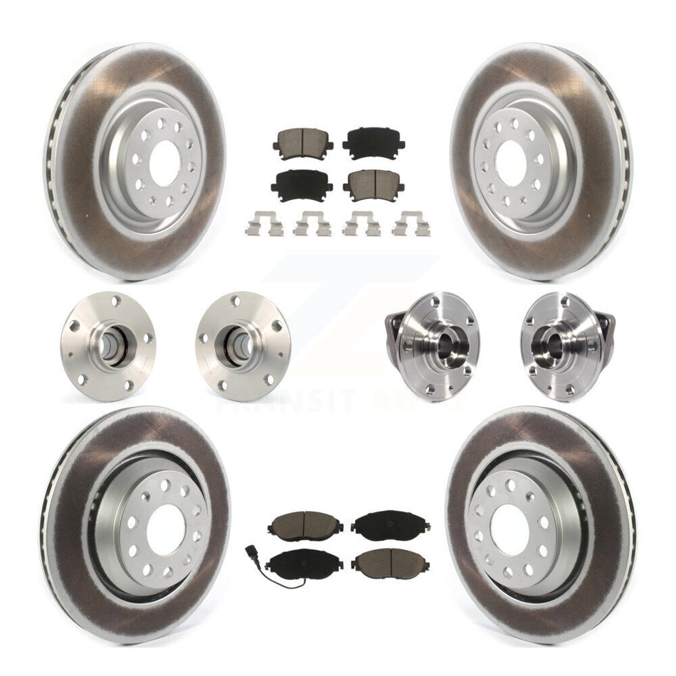 Front Rear Hub Bearings Assembly Coated Disc Brake Rotors And Ceramic Pads Kit (10Pc) For Volkswagen GTI KBB-120656
