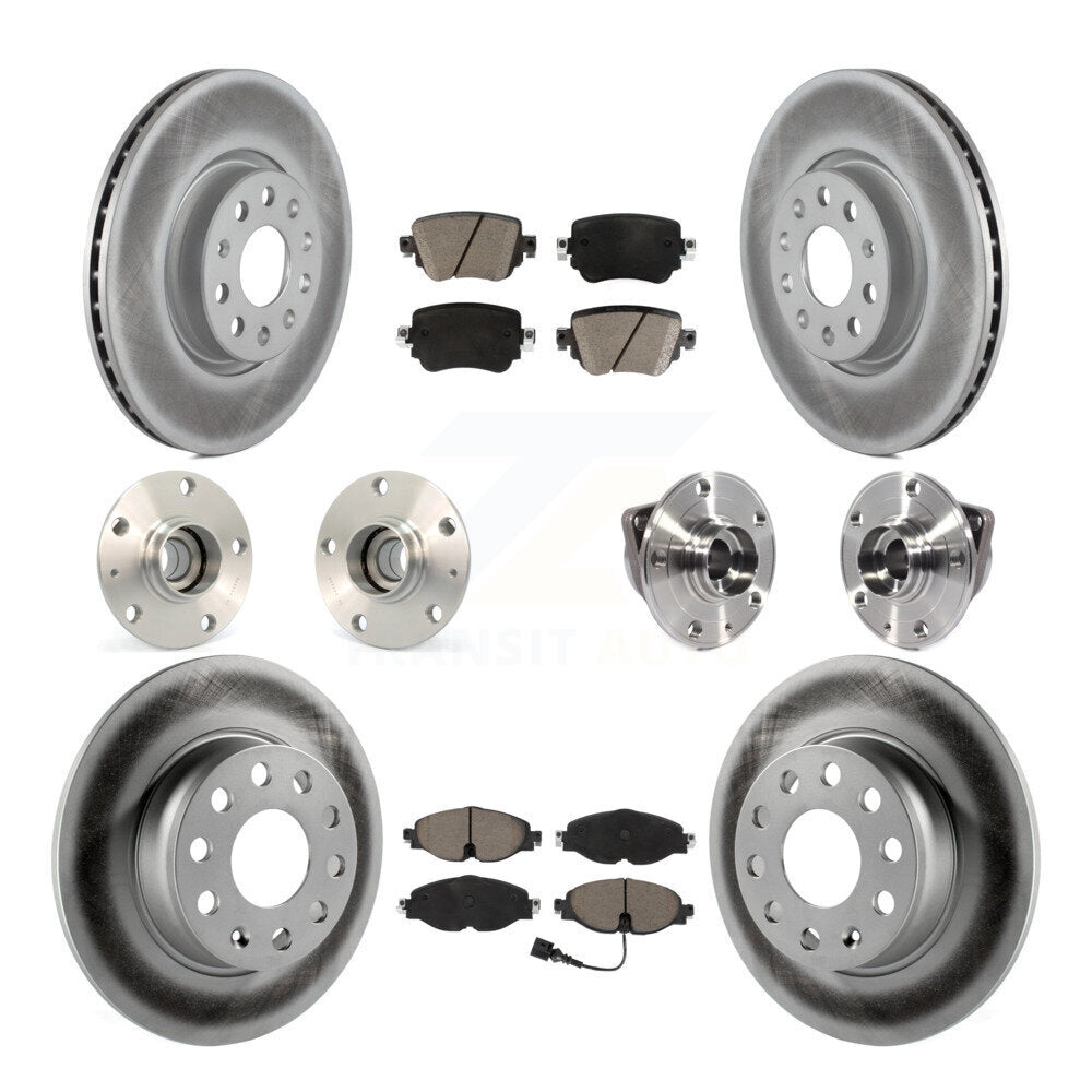 Front Rear Hub Bearings Coated Disc Brake Rotors And Pads Kit (10Pc) For Volkswagen GTI KBB-120659