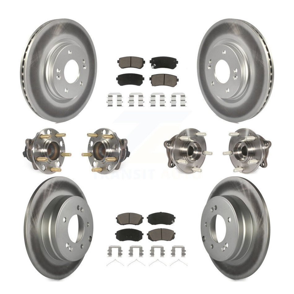 Front Rear Hub Bearings Assembly Coated Disc Brake Rotors And Ceramic Pads Kit (10Pc) For 2015-2016 Hyundai Sonata GAS engine With Manual Parking KBB-120665