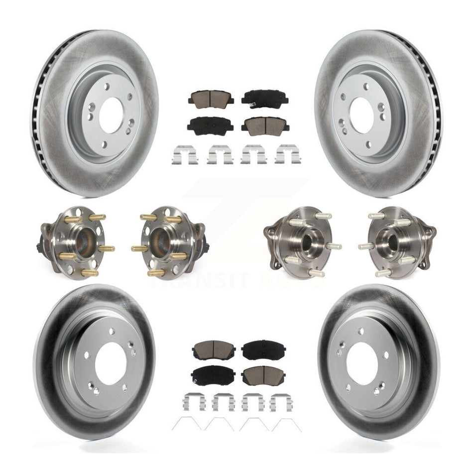 Front Rear Hub Bearings Assembly Coated Disc Brake Rotors And Ceramic Pads Kit (10Pc) For 2016 Hyundai Sonata GAS engine With Power Operated Parking KBB-120666