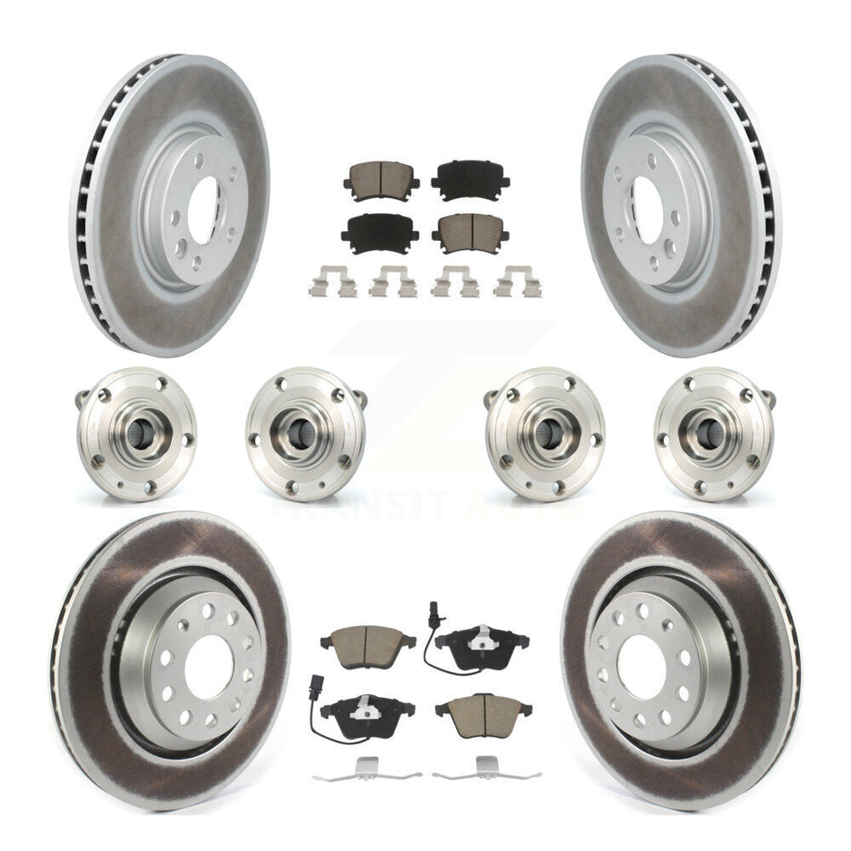 Front Rear Hub Bearings Assembly Coated Disc Brake Rotors And Ceramic Pads Kit (10Pc) For Volkswagen CC With 340mm Diameter Rotor KBB-120708