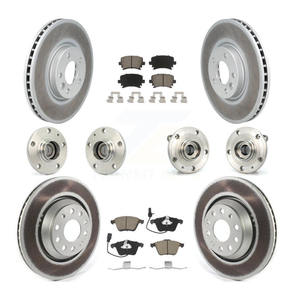 Front Rear Hub Bearings Assembly Coated Disc Brake Rotors And Ceramic Pads Kit (10Pc) For Volkswagen CC With 340mm Diameter Rotor KBB-120709