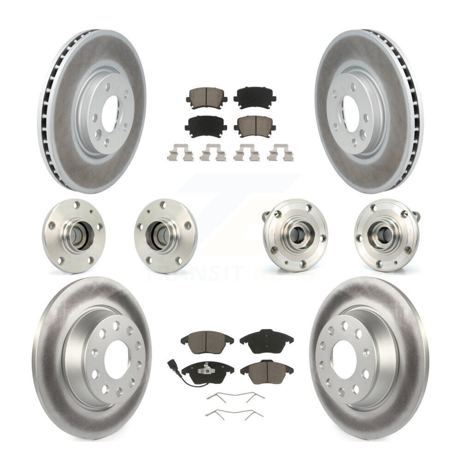 Front Rear Hub Bearings Assembly Coated Disc Brake Rotors And Ceramic Pads Kit (10Pc) For Volkswagen CC With 340mm Diameter Rotor KBB-120710