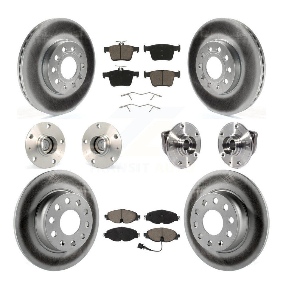 Front Rear Hub Bearing Coated Disc Brake Rotors And Pads Kit (10Pc) For 2016 Audi A3 2.0L KBB-120712