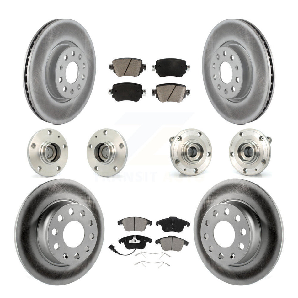 Front Rear Hub Bearings Assembly Coated Disc Brake Rotors And Ceramic Pads Kit (10Pc) For Volkswagen Passat KBB-120726