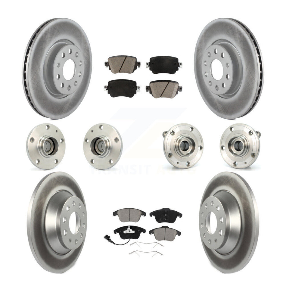 Front Rear Hub Bearings Assembly Coated Disc Brake Rotors And Ceramic Pads Kit (10Pc) For 2016-2018 Audi Q3 KBB-120730