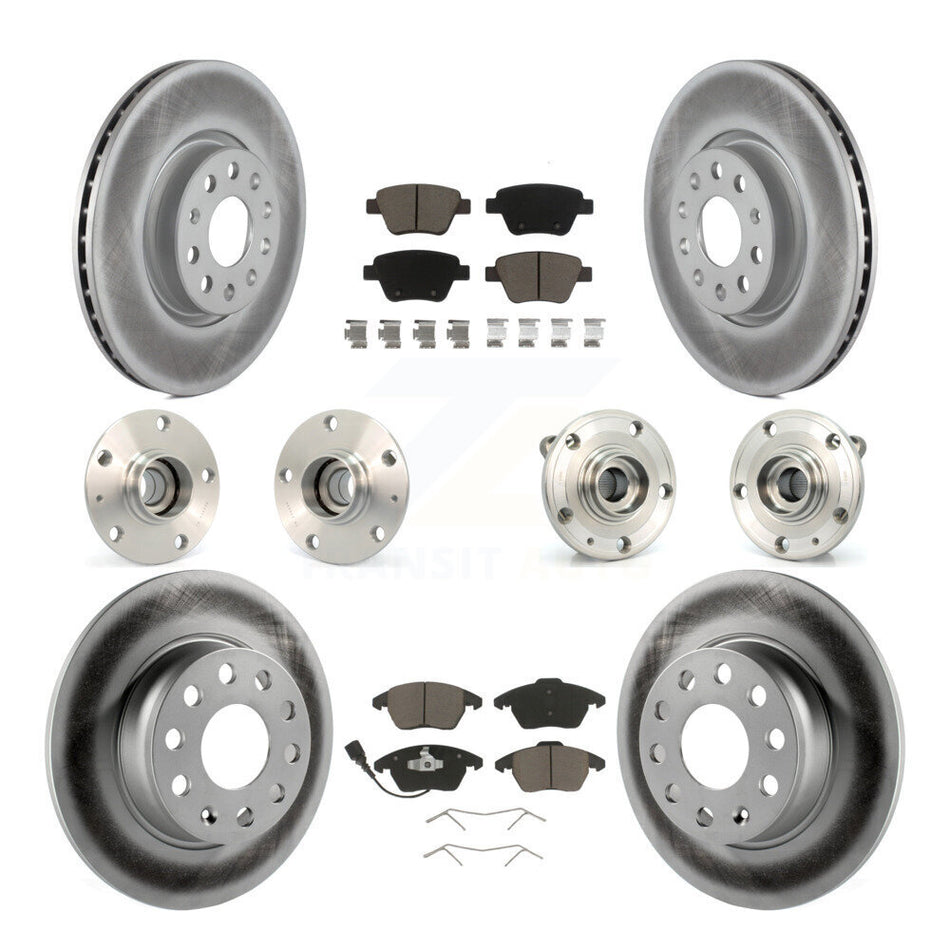 Front Rear Hub Bearings Assembly Coated Disc Brake Rotors And Ceramic Pads Kit (10Pc) For Volkswagen GTI With 30mm bearing KBB-120736