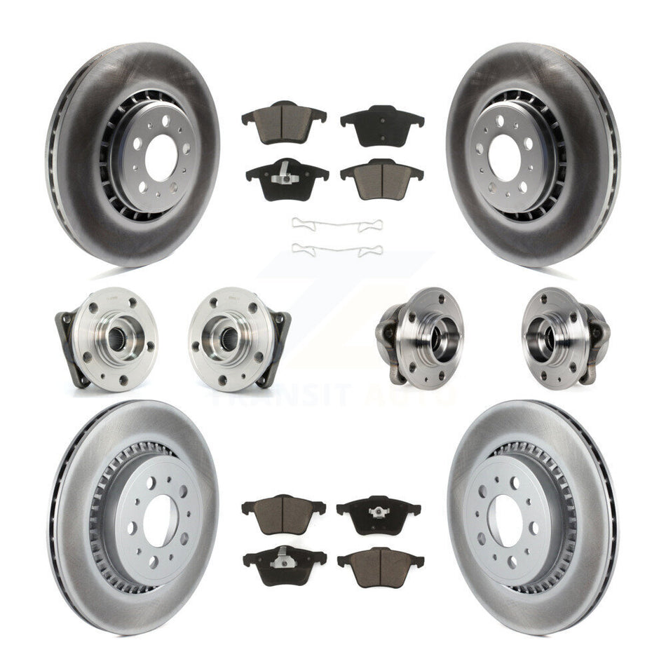 Front Rear Hub Bearings Assembly Coated Disc Brake Rotors And Ceramic Pads Kit (10Pc) For 2008-2014 Volvo XC90 AWD With 336mm Diameter Rotor KBB-120747