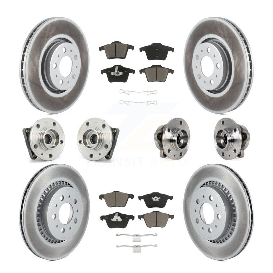 Front Rear Hub Bearings Assembly Coated Disc Brake Rotors And Ceramic Pads Kit (10Pc) For 2008-2014 Volvo XC90 AWD With 316mm Diameter Rotor KBB-120748