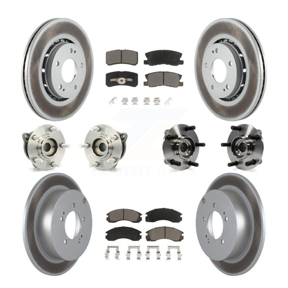 Front Rear Hub Bearings Assembly Coated Disc Brake Rotors And Ceramic Pads Kit (10Pc) For 2010-2011 Mitsubishi Lancer Ralliart Sportback with AWD KBB-120756