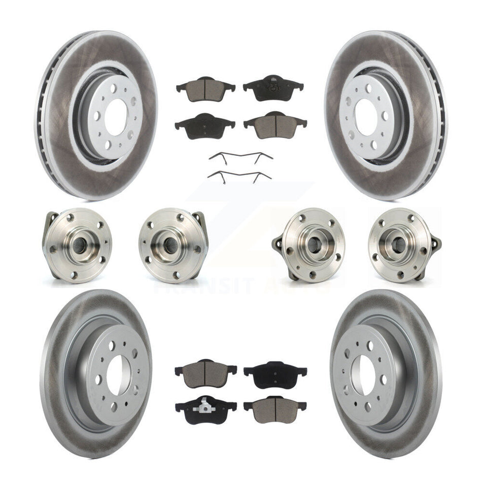 Front Rear Hub Bearings Assembly Coated Disc Brake Rotors And Ceramic Pads Kit (10Pc) For 2008 Volvo S60 AWD With 316mm Diameter Rotor KBB-120769